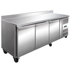 FE3100TFSP Three Door Bench Fridge With Splashback 386L