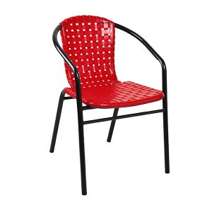 FT-1316R Outdoor Chair - Black Steel Legs - Red