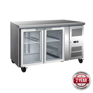 GN2100TNG - 2 Glass Door Gastronorm Bench Fridge