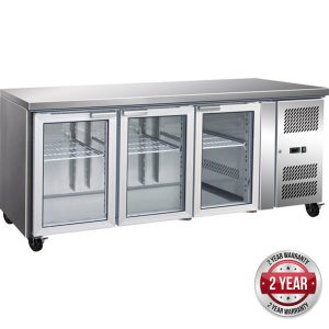 GN3100TNG 3 Glass Door Gastronorm Bench Fridge