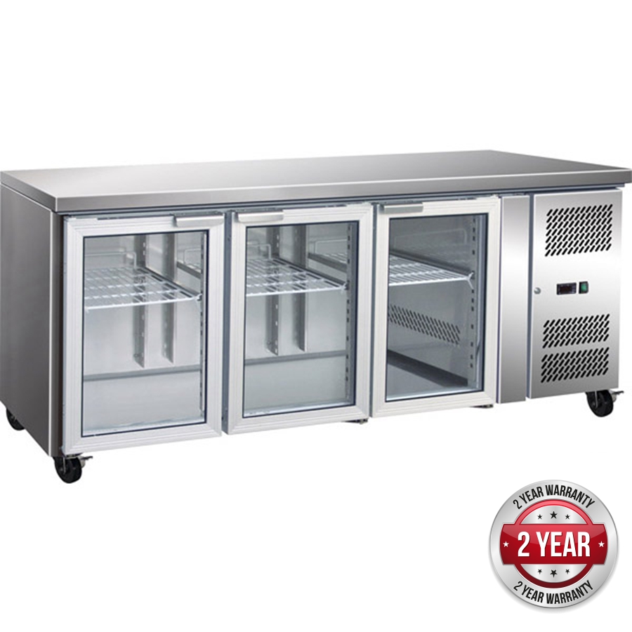 gn3100tng GN3100TNG 3 Glass Door Gastronorm Bench Fridge
