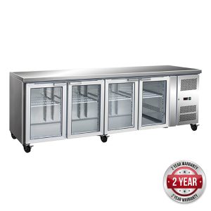 GN4100TNG - 4 Glass Door Gastronorm Bench Fridge