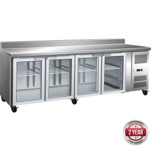 GN4200TNG 4 Glass Door Gastronorm Bench Fridge with Splashback