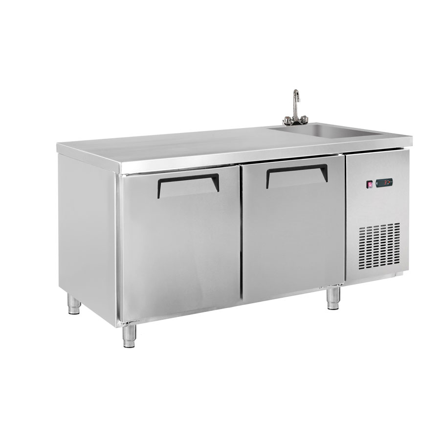 ldwb150fs LDWB150FS Two Door Stainless Steel Workbench Freezer with Sink