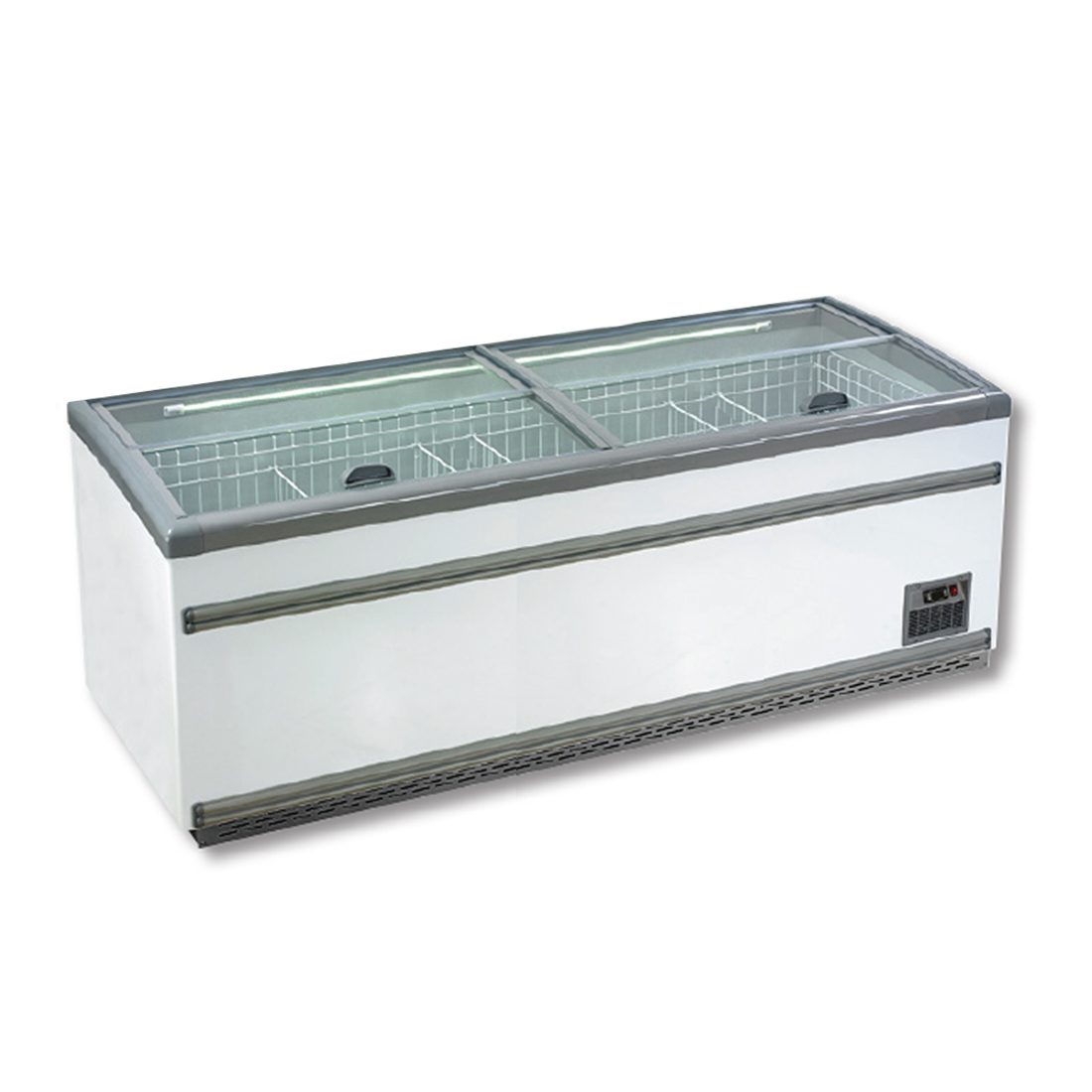 zcd-l250s ZCD-L250S Supermarket Island Dual Temperature Freezer & ChillerÛÎ with Glass Sliding Lids